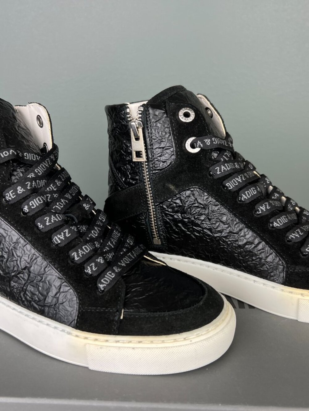 Zadig & Voltaire High Flash Wrinkle Sneakers Size 36 Black Leather High Top - Picture 2 of 9